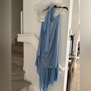Elegant Light Blue Halter Dress